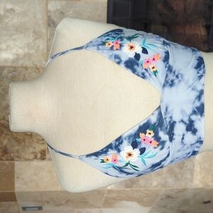 Medium Hollister Swim Lace Up Back Tie Dye Floral Bikini Swimsuit Top